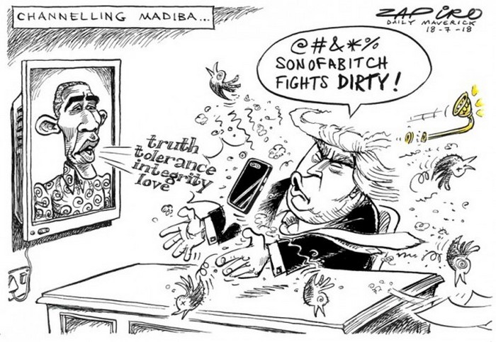 BlackCommentator.com July 26, 2018 - Issue 752: Channelling Madiba - Political Cartoon By Zapiro, South Africa