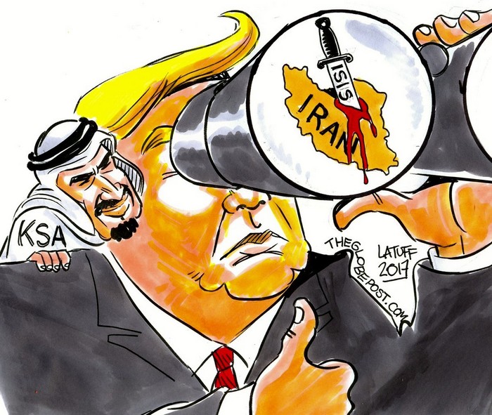 BlackCommentator.com November 08, 2018 - Issue 763: Trump's Middle East Logic - Political Cartoon By Carlos Latuff, Rio de Janeiro Brazil