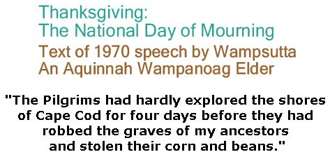 BlackCommentator.com November 22, 2018 - Issue 765: Thanksgiving: The National Day of Mourning - Text of 1970 speech by Wampsutta - An Aquinnah Wampanoag Elder