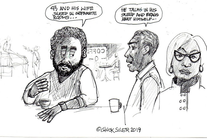 BlackCommentator.com April 11, 2019 - Issue 784: 45 Sleep Bragging - Political Cartoon By Chuck Siler, Carrollton TX