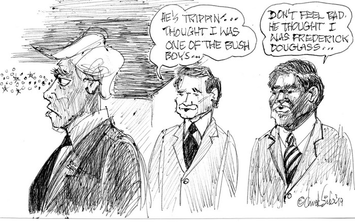 BlackCommentator.com July 18, 2019 - Issue 798: 45 Trippin' - Political Cartoon By Chuck Siler, Carrollton TX