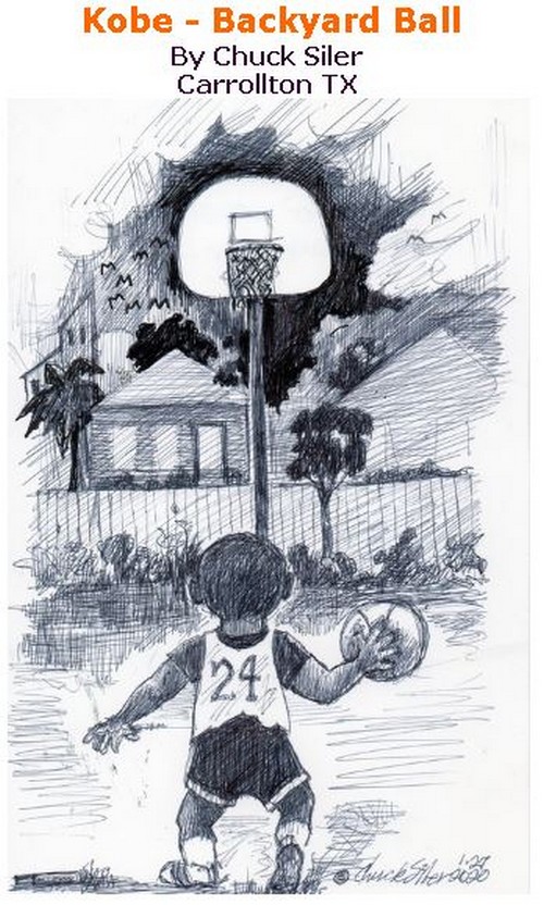 BlackCommentator.com Jan 30, 2020 - Issue 803: Kobe - Backyard Ball - Political Cartoon By Chuck Siler, Carrollton TX