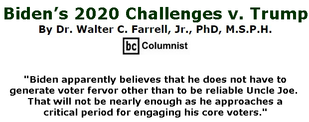 BlackCommentator.com Apr 16, 2020 - Issue 814: Biden’s 2020 Challenges v. Trump -  By Dr. Walter C. Farrell, Jr., PhD, M.S.P.H., BC Columnist
