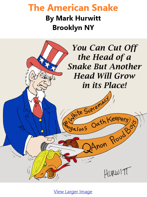 BlackCommentator.com Jan 21, 2021 - Issue 849: The American Snake - Political Cartoon By Mark Hurwitt, Brooklyn NY