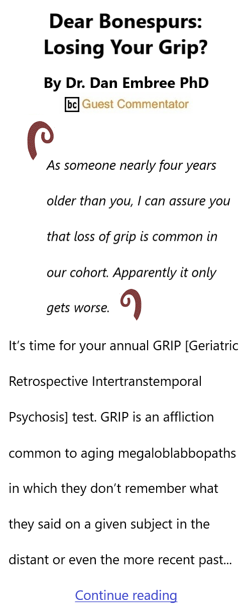 BlackCommentator.com July 17, 2025 - Issue 1050: Dear Bonespurs: Losing Your Grip? By Dr. Dan Embree, PhD, BC Guest Commentator