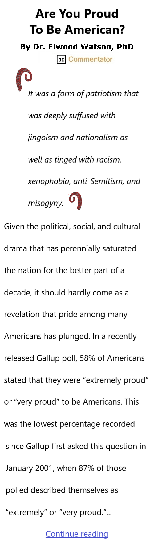 BlackCommentator.com July 24, 2025 - Issue 1051: Are You Proud To Be American? By Dr. Elwood Watson, PhD BC Commentator