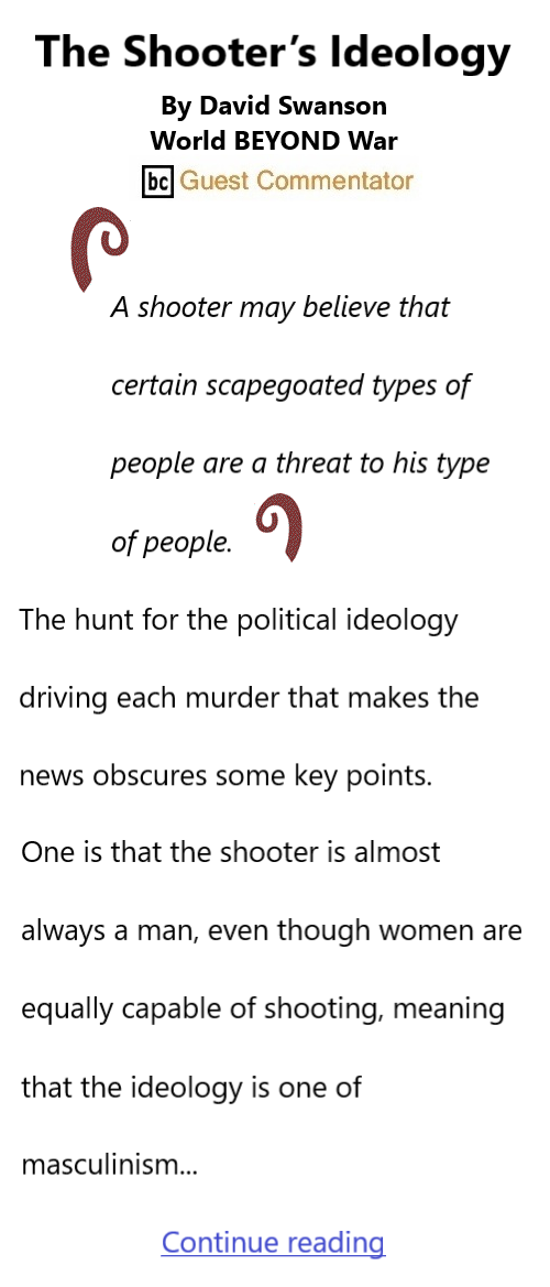 BlackCommentator.com September 25, 2025 - Issue 1056: The Shooter’s Ideology By David Swanson, BC Guest Commentator