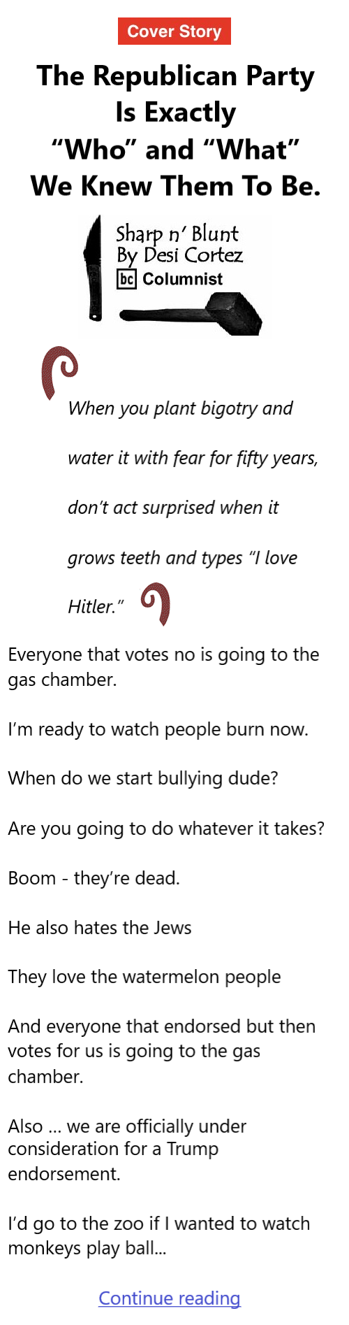 BlackCommentator.com October 16, 2025 - Issue 1059: Cover Story - The Republican Party Is Exactly “Who” and “What” We Knew Them To Be. By Desi Cortez, BC Columnist