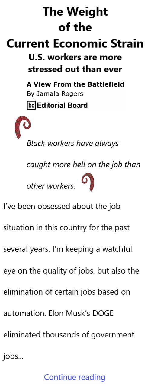 BlackCommentator.com October 16, 2025 - Issue 1059: The Weight of the Current Economic Strain - View from the Battlefield By Jamala Rogers, BC Editorial Board