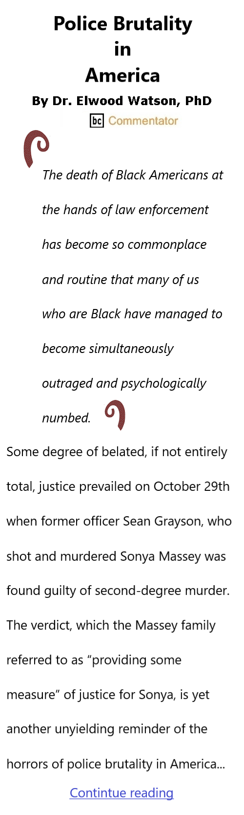 BlackCommentator.com November 6, 2025 - Issue 1062: Police Brutality in America By Dr. Elwood Watson, PhD BC Commentator