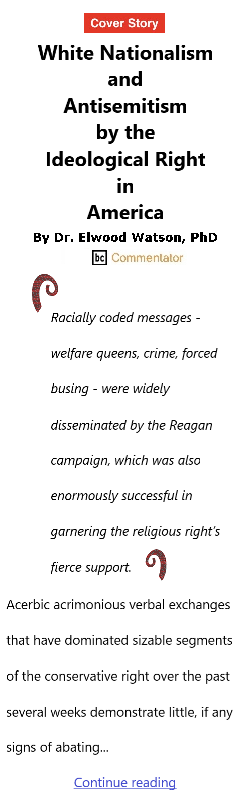 BlackCommentator.com November 20, 2025 - Issue 1064: Cover Story: White Nationalism and Antisemitism by the Ideological Right in America By Dr. Elwood Watson, PhD, BC Commentator