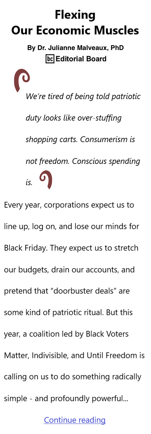 BlackCommentator.com November 20, 2025 - Issue 1064: Flexing Our Economic Muscles By Dr. Julianne Malveaux, PhD, BC Editorial Board