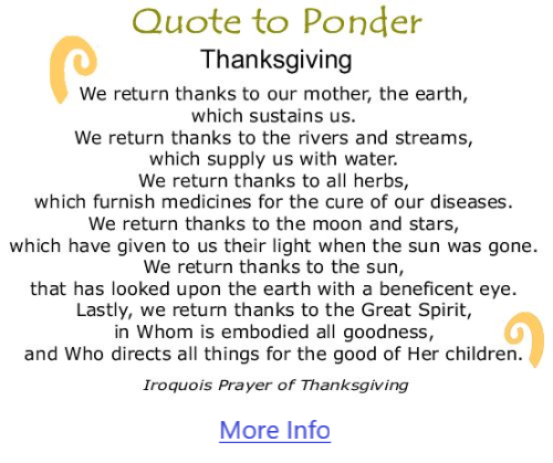 BlackCommentator.com November 27, 2025 - Issue 1065: Quote to Ponder: Iroquois Prayer of Thanksgiving