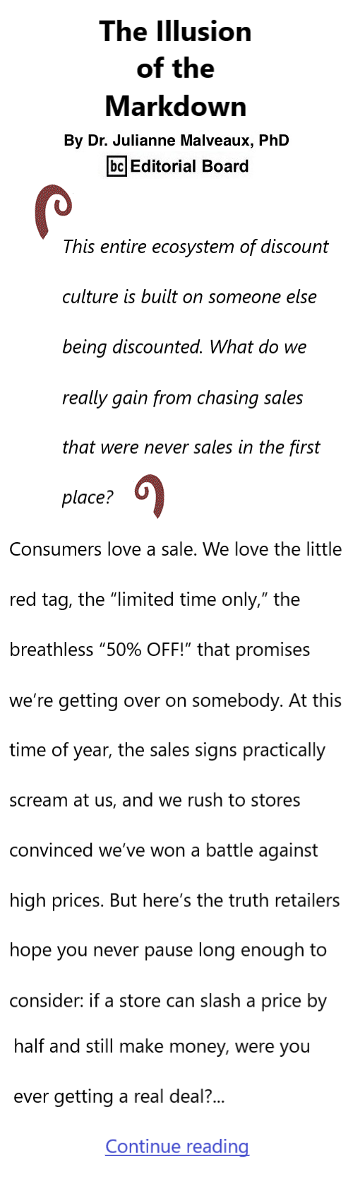 BlackCommentator.com December 4, 2025 - Issue 1066: The Illusion of the Markdown By Dr. Julianne Malveaux, PhD, BC Editorial Board