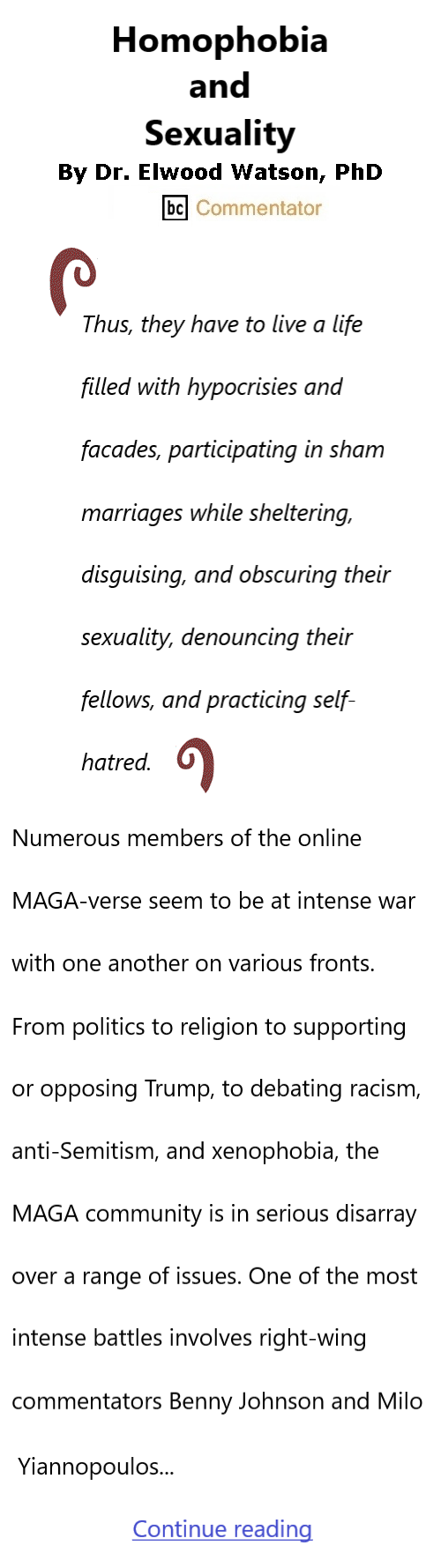BlackCommentator.com December 18, 2025 - Issue 1068: Homophobia and Sexuality By Dr. Elwood Watson, PhD BC Commentator