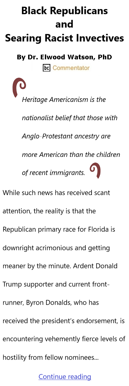 BlackCommentator.com January 8, 2025 - Issue 1069: Black Republicans and Searing Racist Invectives By Dr. Elwood Watson, PhD BC Commentator