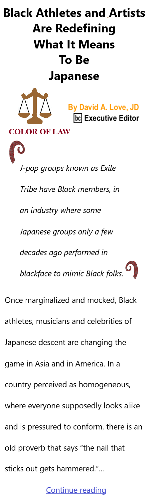 BlackCommentator.com April 30, 2026 - Issue 1085: Black Athletes and Artists Are Redefining What It Means To Be Japanese - Color of Law By David A. Love, JD, BC Executive Editor