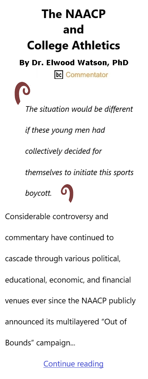 BlackCommentator.com June 11, 2026 - Issue 1089: The NAACP and College Athletics By Dr. Elwood Watson, PhD BC Commentator