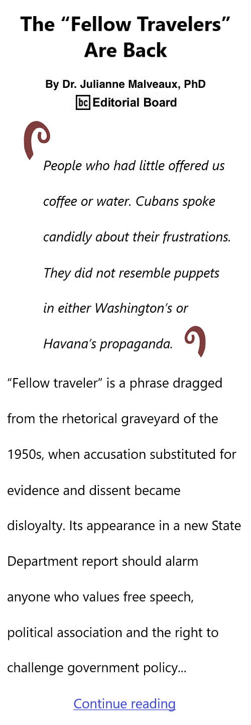 BlackCommentator.com July 23, 2026 - Issue 1095: The “Fellow Travelers” Are Back By Dr. Julianne Malveaux, PhD, BC Editorial Board