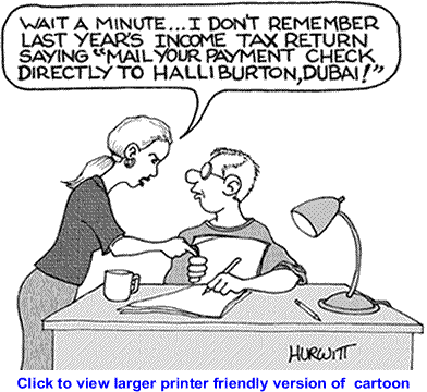 Political Cartoon: Halliburton Tax Check