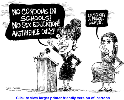 Political Cartoon: Palin Pregnant Daughter By Daryl Cagle, MSNBC.com