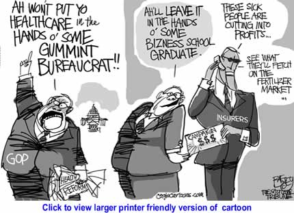 Political Cartoon: Health Bizness By Pat Bagley, Salt Lake Tribune
