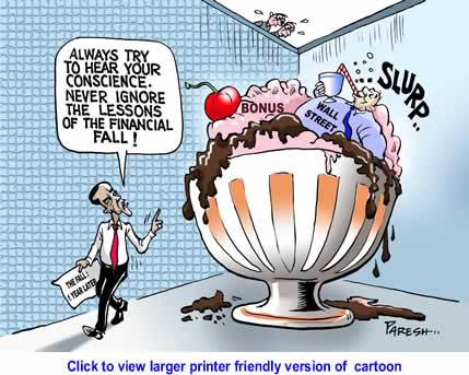 Political Cartoon: Obama warns Wall St By Paresh Nath, The Khaleej Times, UAE