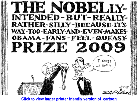 Cartoon: Obama Gets Nobel Peace Prize By Zapiro, South Africa