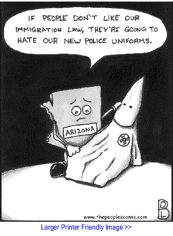 The Black Commentator - Political Cartoon: Arizona's New Police Uniforms By David Logan - The People's Comic, Denton TX