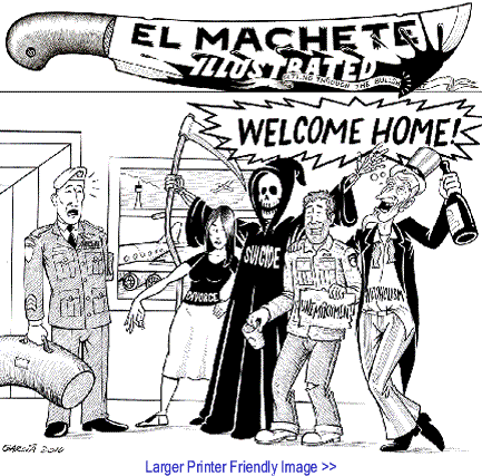 BlackCommentator.com: Political Cartoon - Welcome Home By Eric Garcia, Albuquerque NM