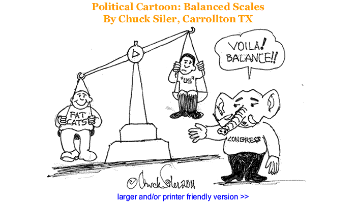 Political Cartoon - Balanced Scales By Chuck Siler, Carrollton TX
