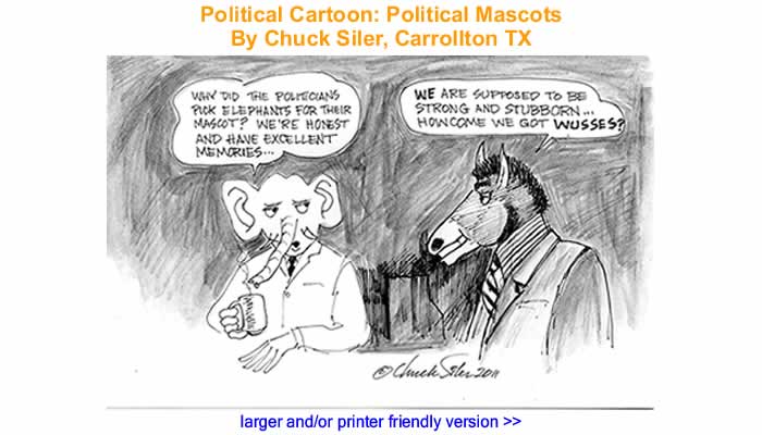 Political Cartoon - Political Mascots By Chuck Siler, Carrollton TX