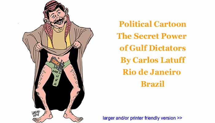 Political Cartoon: The Secret Power of Gulf Dictators By Carlos Latuff, Rio de Janeiro Brazil