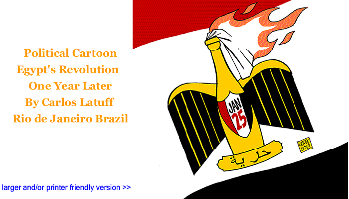 Political Cartoon - Egypt's Revolution - One Year Later By Carlos Latuff, Rio de Janeiro Brazil