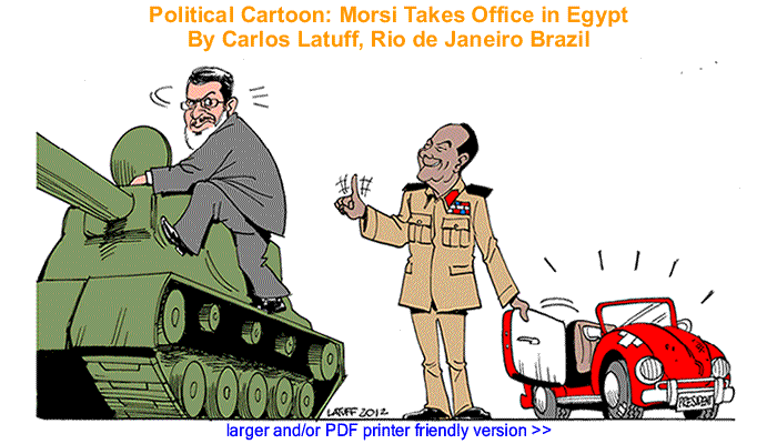 Political Cartoon - Morsi Takes Office in Egypt By Carlos Latuff, Rio de Janeiro Brazil