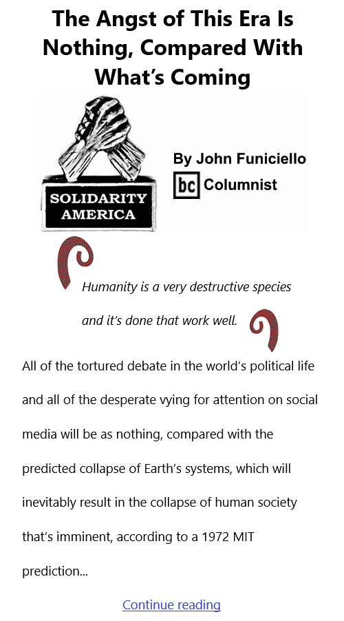 BlackCommentator.com July 22, 2021 - Issue 875: The Angst of This Era Is Nothing, Compared With What’s Coming - Solidarity America By John Funiciello, BC Columnist