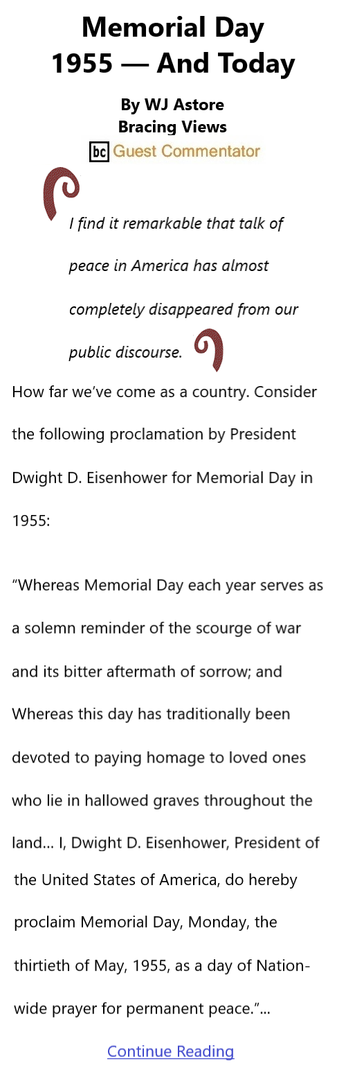 BlackCommentator.com June 2, 2022 - Issue 913: Memorial Day 1955 — And Today By WJ Astore, Bracing Views, BC Guest Commentator