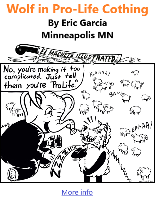 BlackCommentator.com Nov 13, 2022 - Issue 931: Wolf in Pro-Life Cothing - Political Cartoon By Eric Garcia, Minneapolis MN