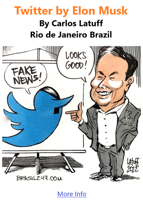 BlackCommentator.com Dec 1, 2022 - Issue 934: Twitter by Elon Musk - Political Cartoon By Carlos Latuff, Rio de Janeiro Brazil