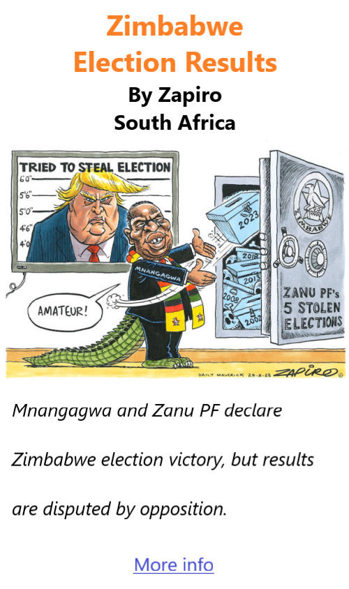 BlackCommentator.com Sept 14, 2023 - Issue 969: Zimbabwe Election Results - Political Cartoon By Zapiro, South Africa