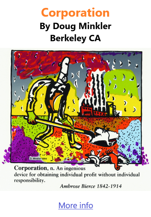 BlackCommentator.com Jan 25, 2024 - Issue 985: Corporation - Political Cartoon By Doug Minkler, Berkeley CA