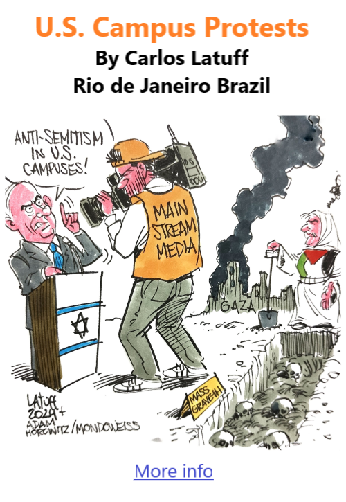 BlackCommentator.com May 2, 2024 - Issue 999: U.S. Campus Protests - Political Cartoon By Carlos Latuff, Rio de Janeiro Brazil